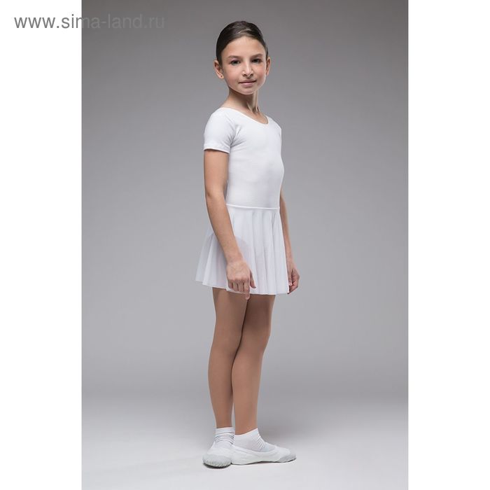 Костюм гимнастический "Мастер-класс", с коротким рукавом, юбка-сетка, размер 32, цвет белый - Фото 1