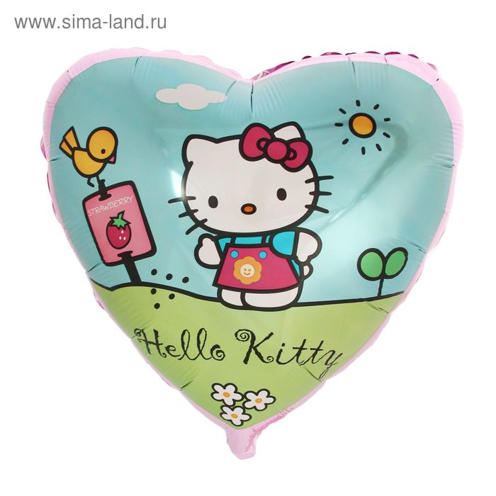 Шар фольгированный 18" Hello Kitty в саду, сердце - Фото 1