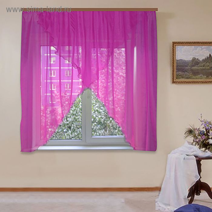 Штора для кухни "Афродита" со шторной лентой, ширина 300 см, высота 180 см, цвет розовый - Фото 1