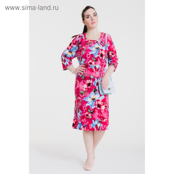 Платье женское, цвет бордовый/цветочный принт, размер 54 - Фото 1