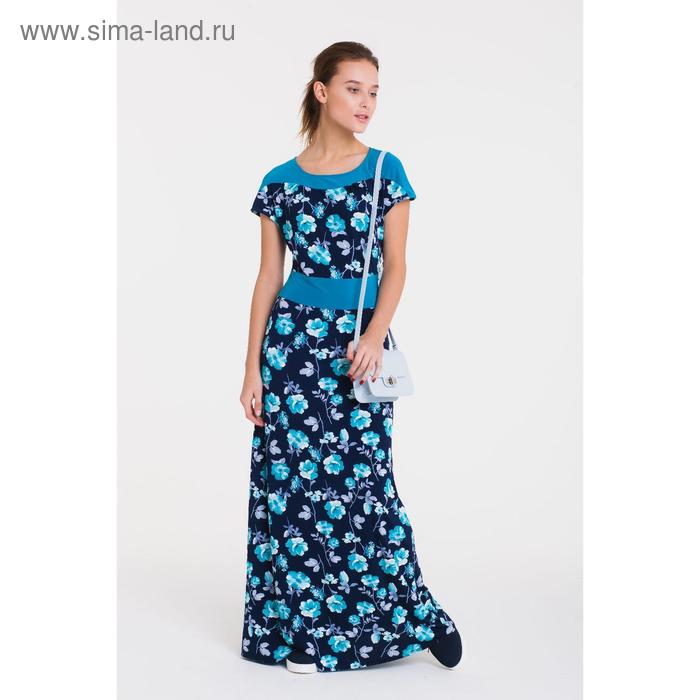 Платье женское, цвет тёмно-синий/цветочный принт, размер 44 - Фото 1