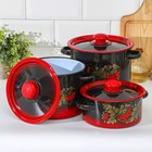 Набор кастрюль эмалированных «Рябинка», 3 предмета: 2 л, 3.5 л, 5.5 л, чёрный, красный - Фото 2