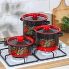 Набор кастрюль эмалированных «Рябинка», 3 предмета: 2 л, 3.5 л, 5.5 л, чёрный, красный - Фото 4