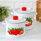 Набор эмалированных кастрюль «Клубника садовая», 2 предмета: 3.5 л, 5.5 л - Фото 1