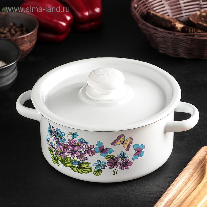 Кастрюля эмалированная «Йогурт», 2 л, рисунок и цвет ручки МИКС - Фото 1