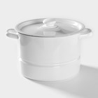 Мантоварка - позница, 7.5 л, 2 вставки, эмалированная, цилиндрическая, белая - Фото 3