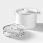 Мантоварка - позница, 7.5 л, 2 вставки, эмалированная, цилиндрическая, белая - Фото 1