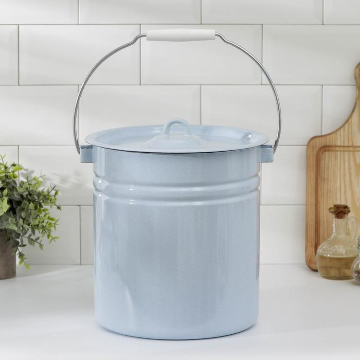 Ведро эмалированное, 12 л, цельнотянутое, с крышкой, голубое - Фото 1