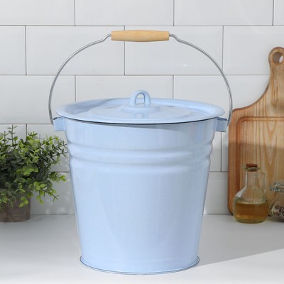 Ведро эмалированное, 12 л, с крышкой, голубое