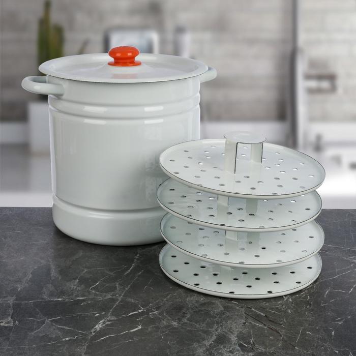 Мантоварка - позница эмалированная, 12 л, 4 вставки, цилиндрическая, цвет белый - Фото 1