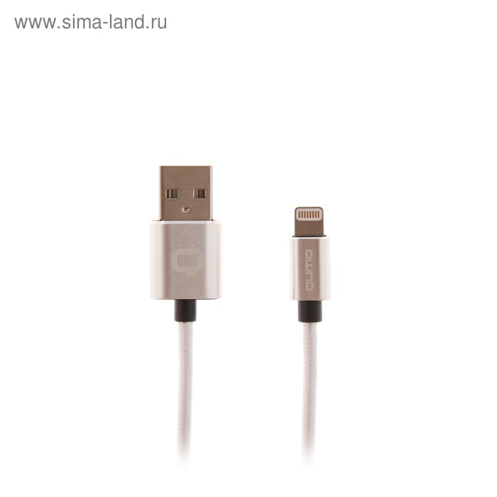 Кабель Qumo, Lightning - USB, в тестильной оплетке, 2.4 А, 1 м, цвет серебро - Фото 1