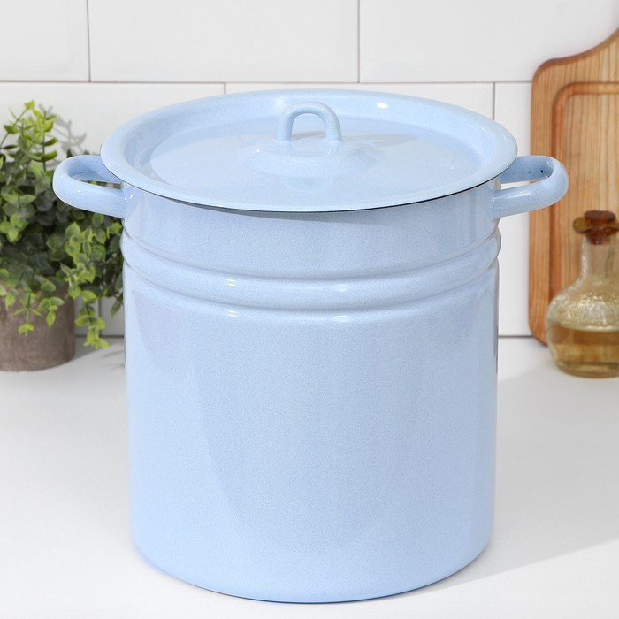Кастрюля эмалированная, 12 л, металлическая крышка, серо-голубая - Фото 1