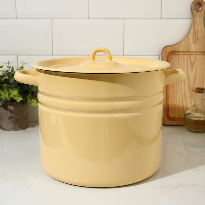 Кастрюля эмалированная, 9 л, d=25 см, цилиндрическая, цвет бежевый - Фото 1