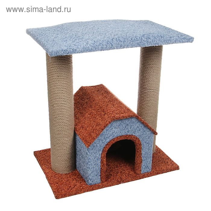 Комплекс "Рандеву" с домиком, площадкой и двумя когтеточками, 60 х 40 х 60 см - Фото 1