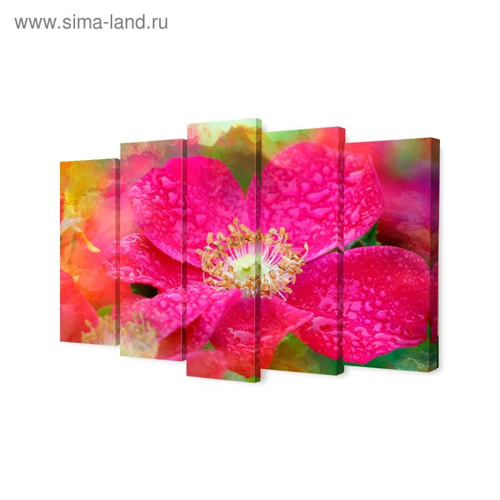 Картина модульная на подрамнике "Ярко-розовый цветок"  2-63*25, 2-71*25, 1-80*25; - Фото 1