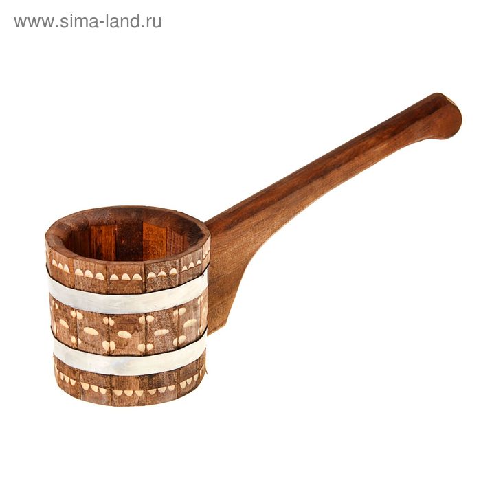 Ковш-черпак из липы, 0,5л, нерж. обруч, с горизонтальной ручкой, резной, "Добропаровъ" - Фото 1