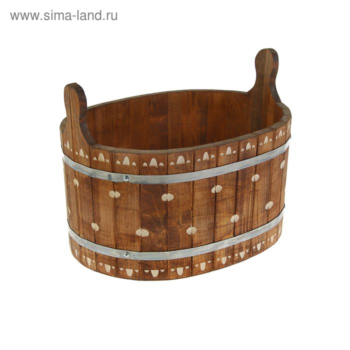 Шайка из липы овальная, 20л, нержавеющий обруч, крашеная резная, "Добропаровъ" - Фото 1