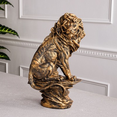 Статуэтка "Сидящий лев", бронзовый цвет, гипс, 15х24х42 см