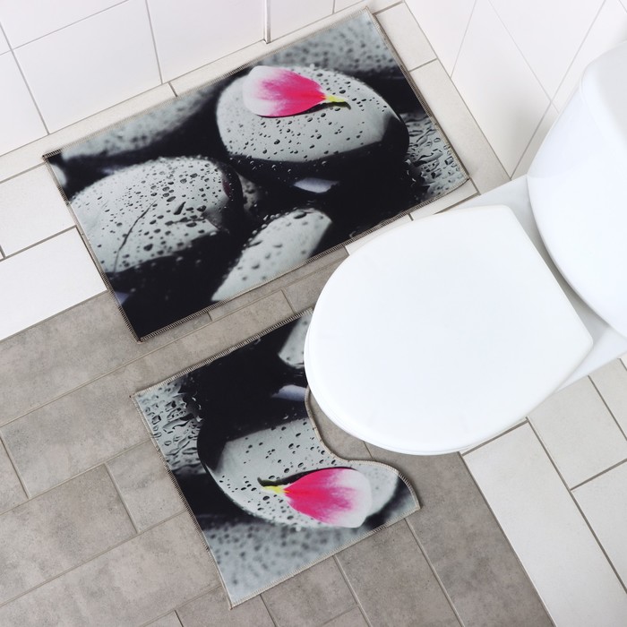 Набор ковриков для ванной и туалета Доляна «Камни», 2 шт, 40×45 см, 45×75 см - фото 1896541037