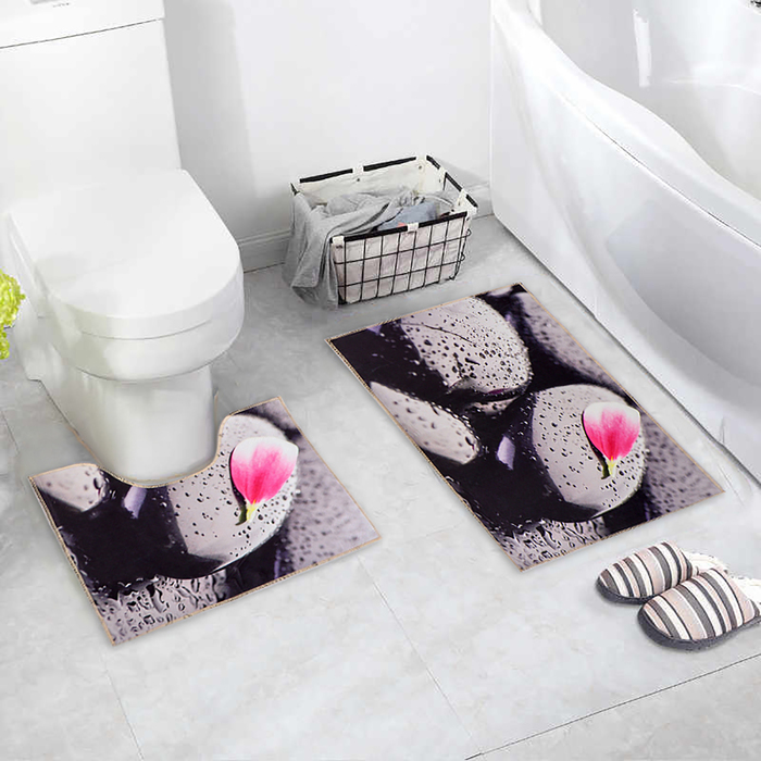 Набор ковриков для ванной и туалета Доляна «Камни», 2 шт, 40×45 см, 45×75 см