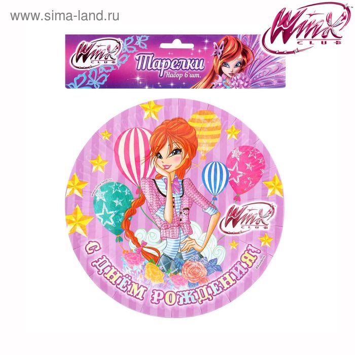 Тарелка бумажная "С днем рождения", феи ВИНКС, Блум, ( набор 6 шт) d=18 см - Фото 1