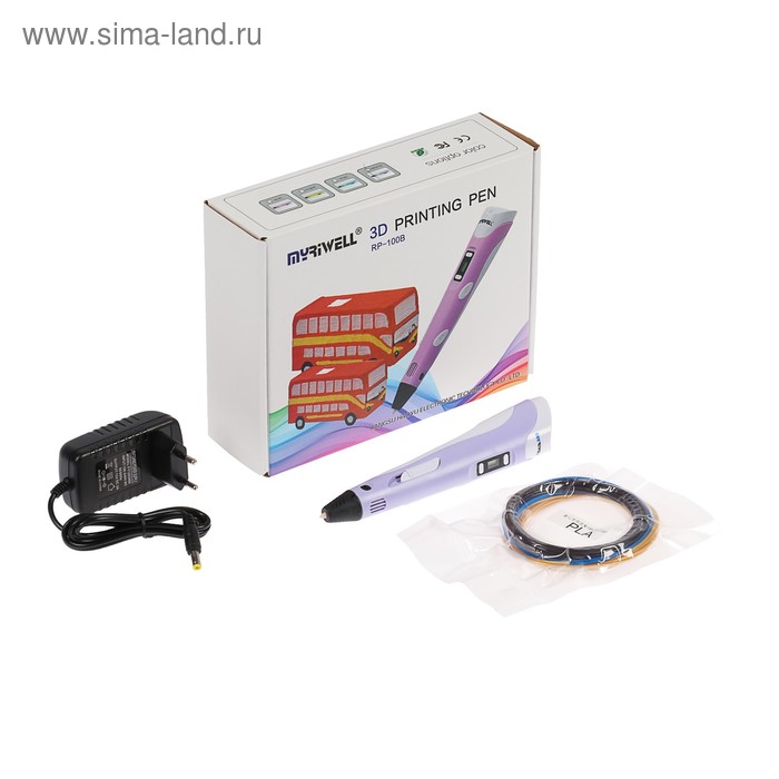 3D ручка Myriwell RP-100B, ABS и PLA, с дисплеем, фиолетовая  (+ пластик, 3 цвета) - Фото 1