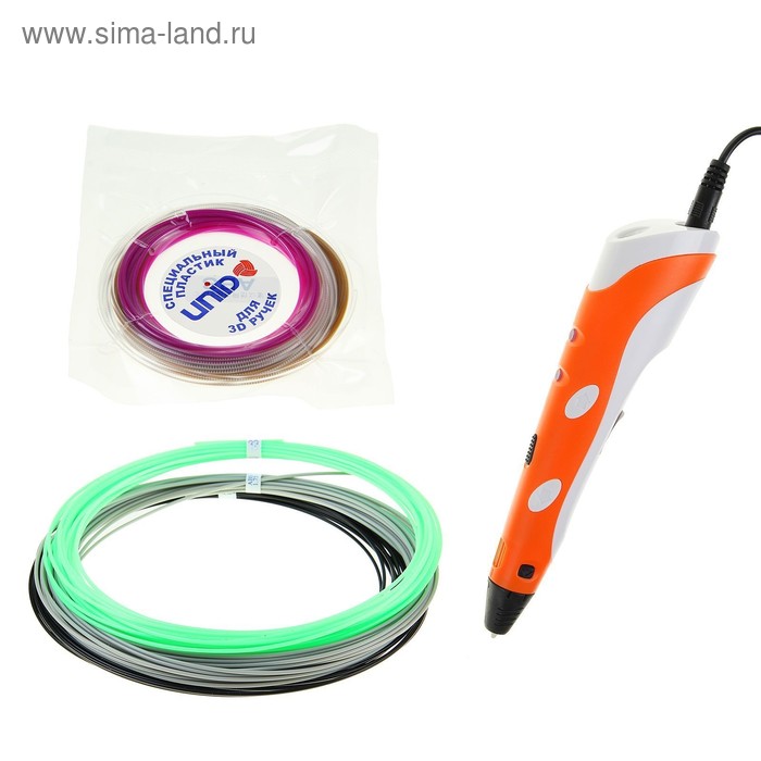 3D ручка SPIDER PEN Start, ABS и UNID Pro, оранжевая (трафарет + 6 цветов пластика) - Фото 1