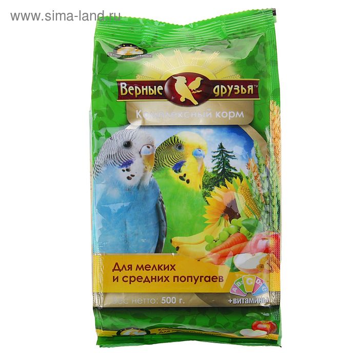 Корм «Верные друзья» для мелких и средних попугаев, 500 г - Фото 1