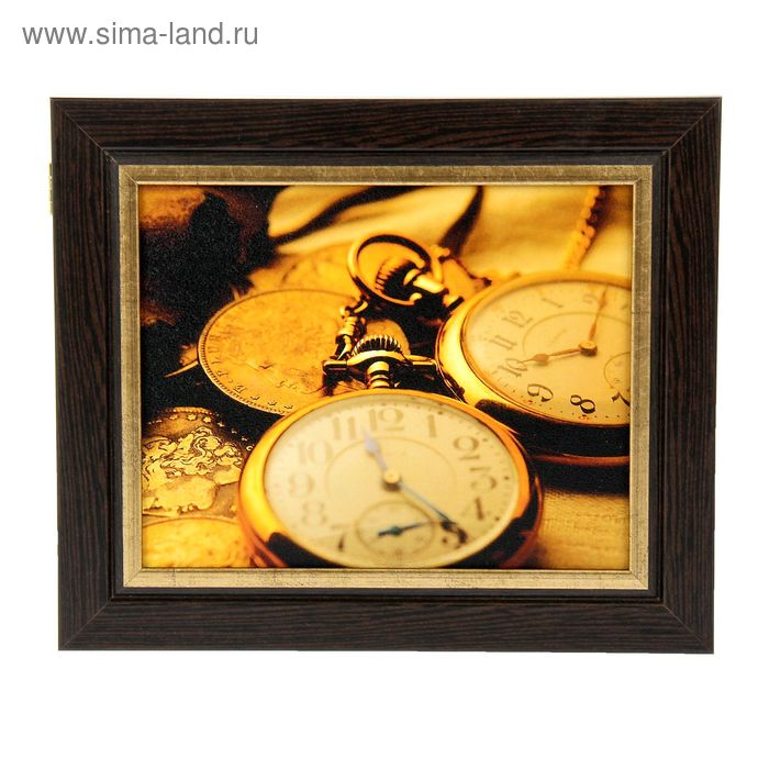 Ключница № 39 венге с золотом  "Часы с золотыми монетами" 26х31х5 см - Фото 1