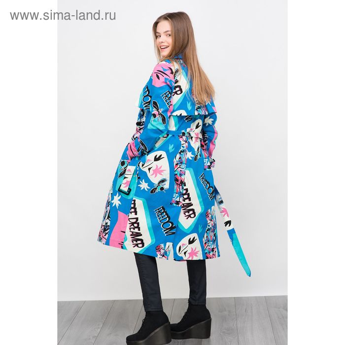 Плащ женский, цвет синий графичный, размер 46 (M), рост 170 см (арт. 1611104104) - Фото 1