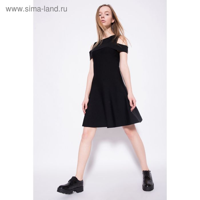 Платье с открытыми плечами женское, цвет чёрный, размер 44 (S), рост 170 см - Фото 1