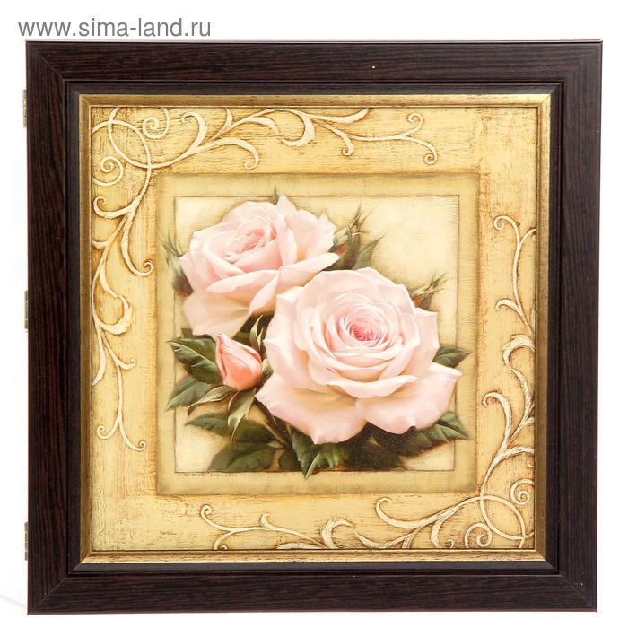 Ключница № 39 венге с золотом "Igor Levashov - Pretty in Pink Roses" 37х37х5 см - Фото 1