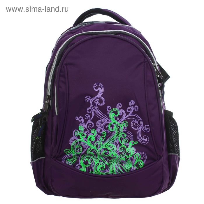 Рюкзак молодёжный на молнии, 2 отдела, 3 наружных кармана, фиолетовый - Фото 1