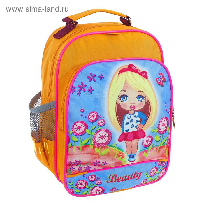 Рюкзак детский на молнии "Девочка", 1 отдел, 3 наружных кармана, оранжевый - Фото 1