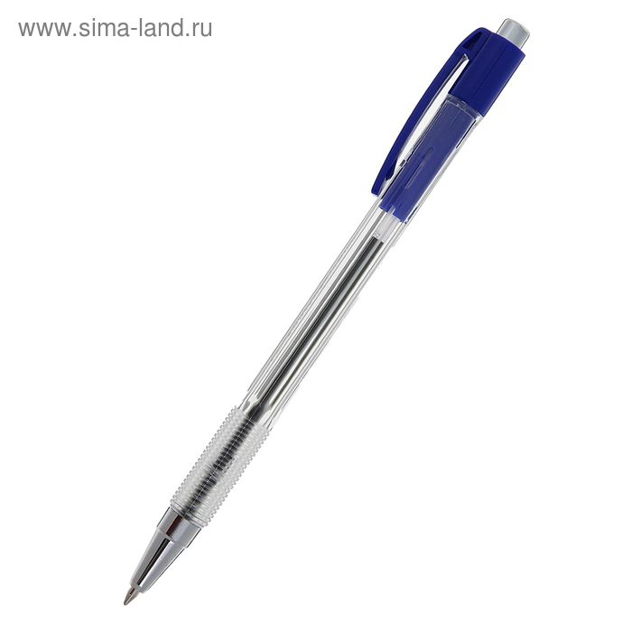 Ручка шариковая авт 0,7мм корпус прозрачный с рифленым держателем стержень синий DELI - Фото 1