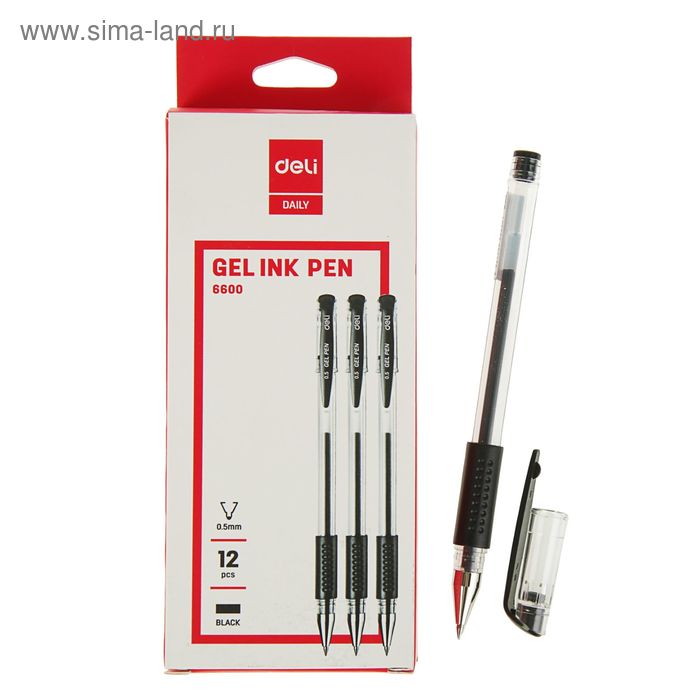 Ручка гелевая резиновый упор Deli, 0.5 мм, чёрная, корпус прозрачный - Фото 1