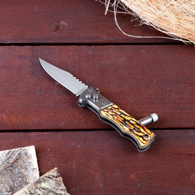 Нож складной полуавтоматический "Пескарь", клинок 6см, с фонариком, слон. кость