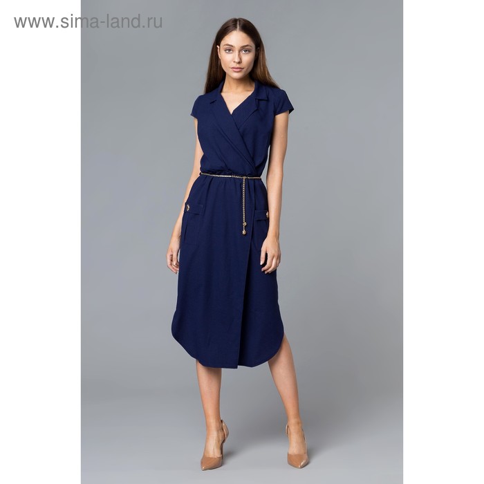 Платье с запахом женское, цвет тёмно-синий, размер 46, рост 168 - Фото 1