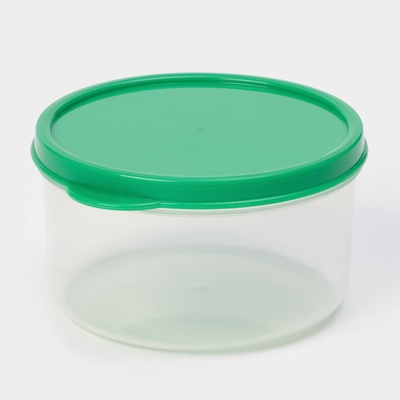 Контейнер круглый Доляна, пищевой, 300 мл, прозрачный, крышка зеленая