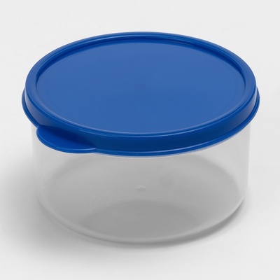 Контейнер круглый Доляна, пищевой, 300 мл, прозрачный, крышка синяя