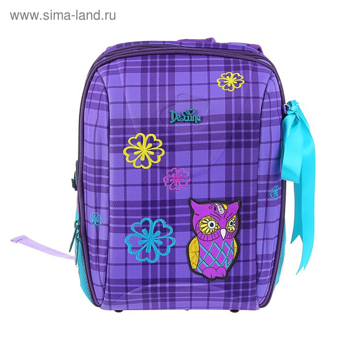Рюкзак каркасный De Lune 37*29*20, мешок, эргономичная спинка, для девочки, "Сова", фиолетовый - Фото 1