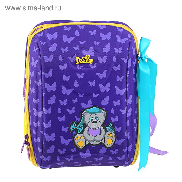 Рюкзак каркасный De Lune 37*29*20, мешок, эргономичная спинка, для девочки, "Мишка", фиолетовый - Фото 1