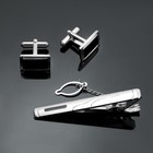 Набор мужской «Запонки + Зажим для галстука» прямоугольник с эмалью, цвет чёрно-серебристый - Фото 2