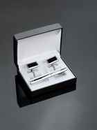 Набор мужской медный «Запонки + Зажим для галстука» прямоугольник с эмалью, чёрно-серебристый - Фото 12