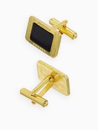 Набор мужской медный «Запонки+Зажим(6 см)для галстука», точеч рисунок, прямоуг, чёрный в зол - Фото 3