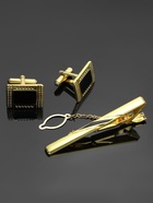 Набор мужской медный «Запонки+Зажим(6 см)для галстука» точеч рисунок, прямоуг, чёрный в зол - фото 60879158