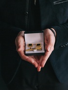 Набор мужской медный «Запонки+Зажим(6 см)для галстука» точеч рисунок, прямоуг, чёрный в зол - фото 60879151