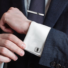 Набор мужской "Запонки + Зажим для галстука" прямоугольник с резьбой, цвет серебряный - Фото 1
