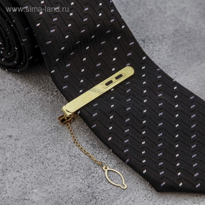 Зажим для галстука "Классический" овалы с эмалью, цвет чёрный в золоте