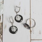 Гарнитур посеребрение 2 предмета: серьги, кольцо "Керамика" цветок в круге, цвет чёрный в серебре - Фото 2